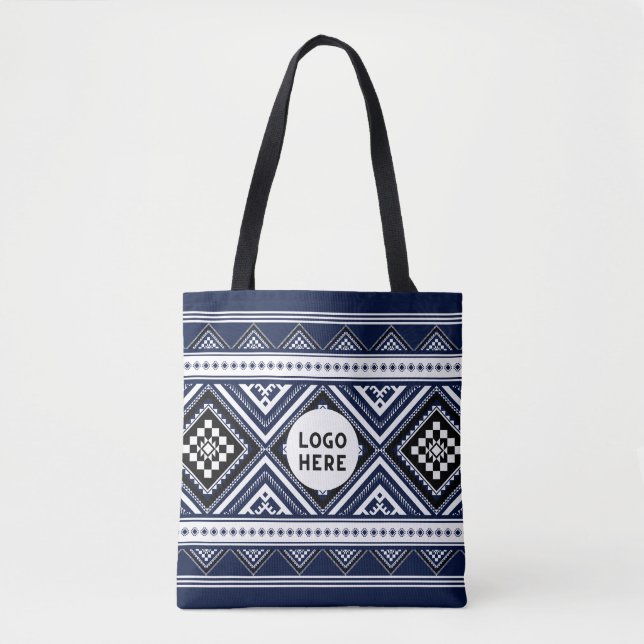 Black Abstrakt Ethnic Geometric Mönster med Logoty Tygkasse (Framsida)