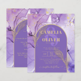 Bläck Abstrakt LILA GULD Lavender Wedding INVITE