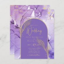 Bläck Abstrakt LILA GULD Lavender Wedding INVITE