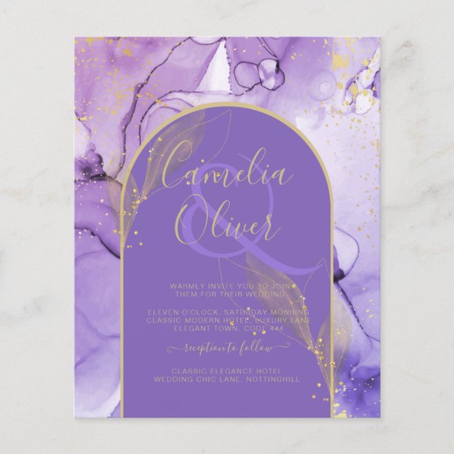 Bläck Abstrakt LILA GULD Lavender Wedding INVITE Flygblad (Framsidan)