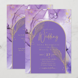 Bläck Abstrakt LILA GULD Lavender Wedding INVITE Inbjudningar