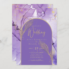 Bläck Abstrakt LILA GULD Lavender Wedding INVITE Inbjudningar