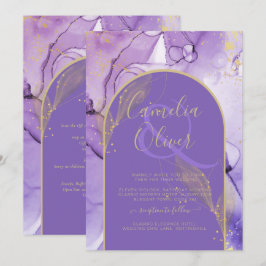 Bläck Abstrakt LILA GULD Lavender Wedding INVITE Inbjudningar