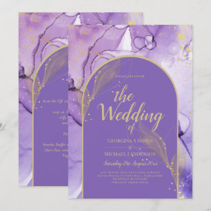 Bläck Abstrakt LILA GULD Lavender Wedding INVITE Inbjudningar