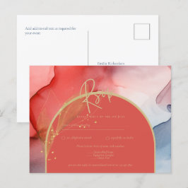 Bläck Abstrakt Red Coral Navy Guld Bröllop OSA Vykort
