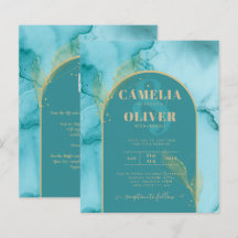 BLÄCK Abstrakt Turquise Teal Guld Wedding INVITE