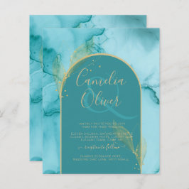 BLÄCK Abstrakt Turquise Teal Guld Wedding INVITE