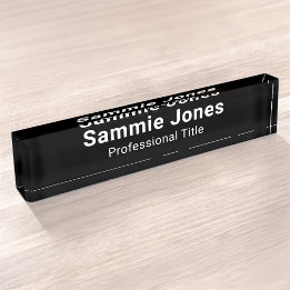 Black Acrylic Desk Namn Plate for Business 2 x 10