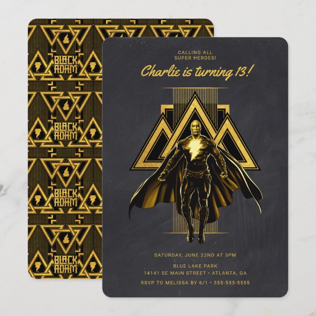 Black Adam Chalkboard Birthday Inbjudningar (Fram/baksida)