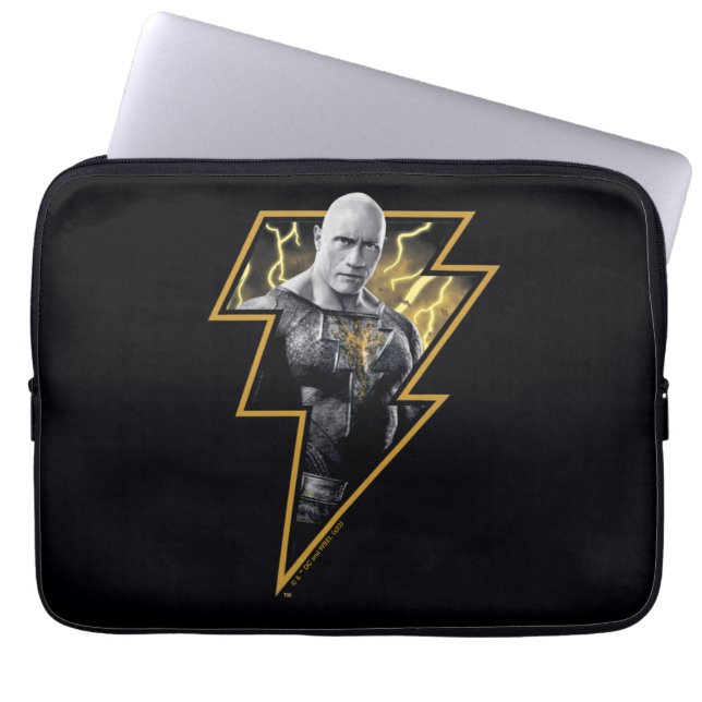 Black Adam Grått och Guld Lightning Graphic Laptop Fodral (Framsidan)