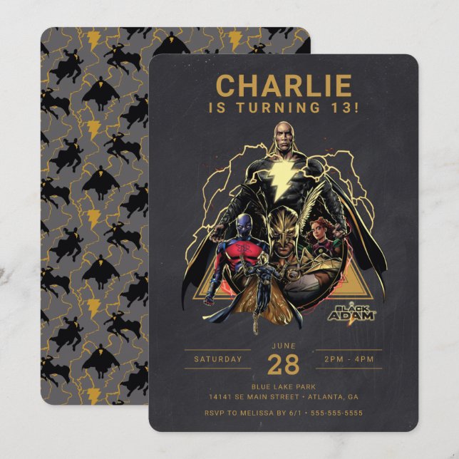 Black Adam Group Chalkboard Birthday Inbjudningar (Fram/baksida)
