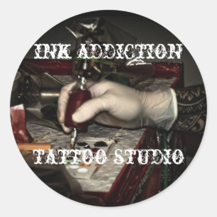 Bläck Addiction Tatto Studio Runt Klistermärke