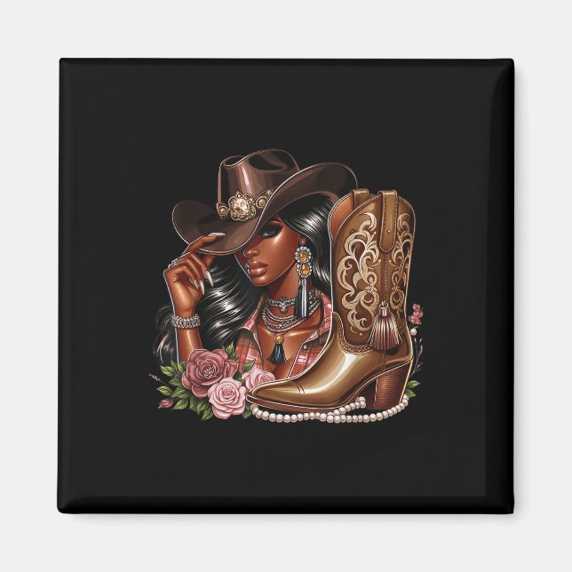 Black African American Cowgirl Western Country Tex Magnet (Framsidan)