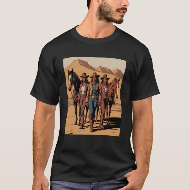 Black African-American Cowgirl Western Rodeo T Shirt (Framsida)