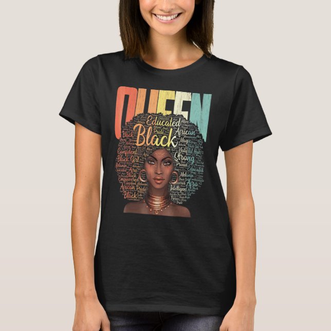 Black African American Ebony Queen Empowerment Ret T Shirt (Framsida)