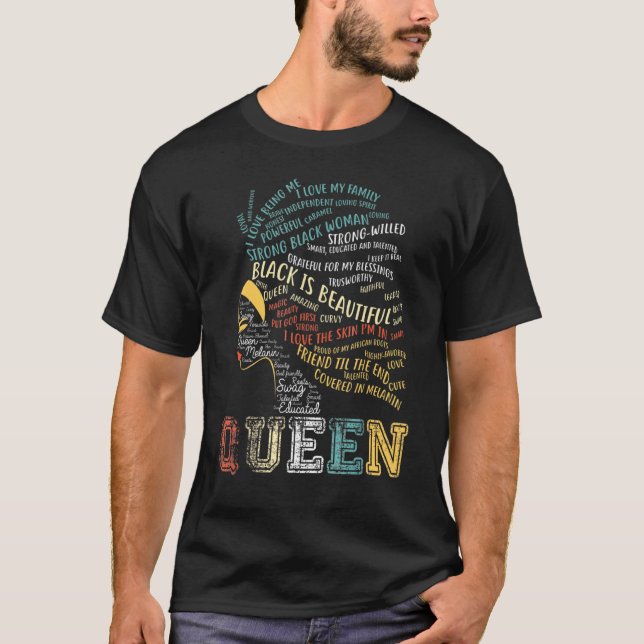 Black African American Ebony Queen Empowerment Ret T Shirt (Framsida)