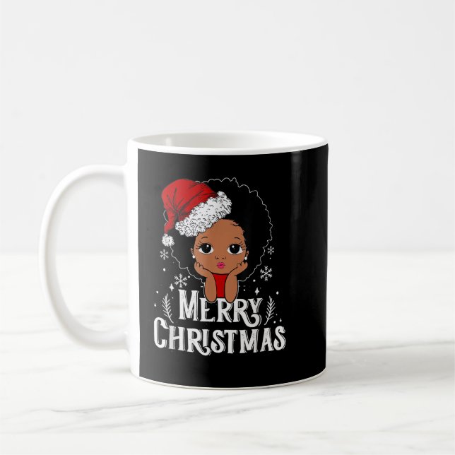 Black African American Girl Santa Hat jul Me Kaffemugg (Vänster)