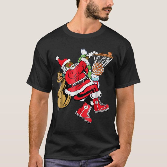 Black African American Jultomten Basketball Chri T Shirt (Framsida)