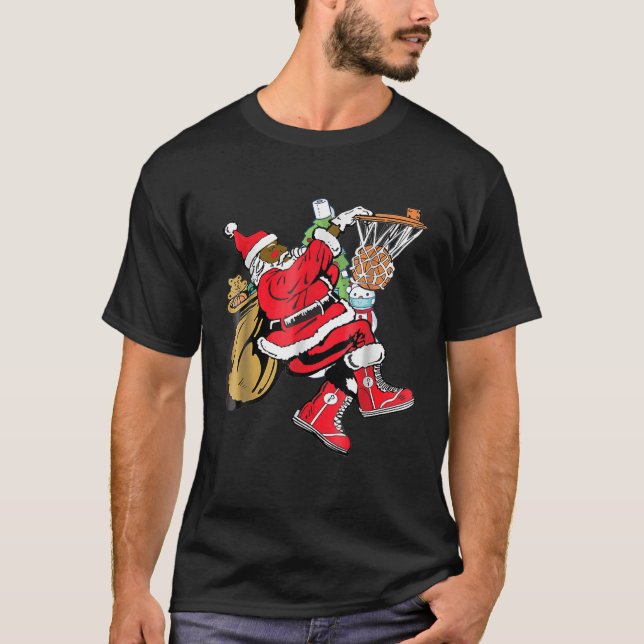 Black African American Jultomten Basketball Chri T Shirt (Framsida)