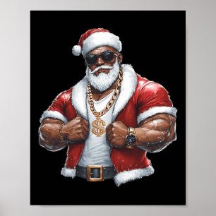Black African American Jultomten Julafton Merry Ch Poster