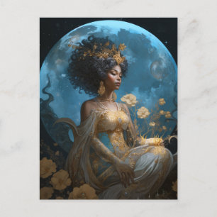 Black African-American Måne Goddess Queen Fantasy Vykort