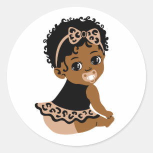 Black African American Safari Flicka Sticker Runt Klistermärke