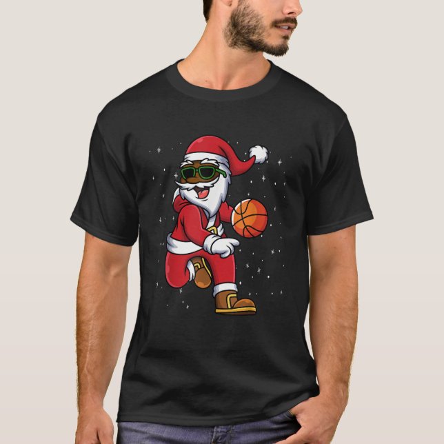Black African American Santa Basketball T Shirt (Framsida)