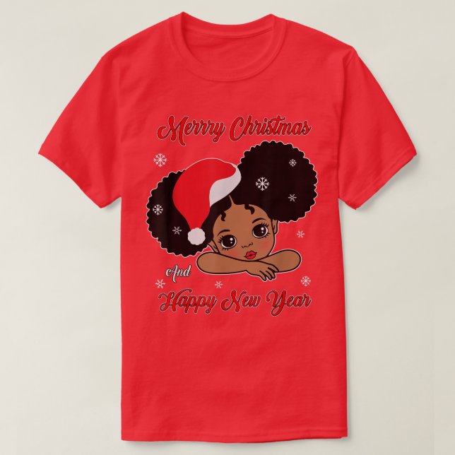 Black African American Santa Christmas Melanin Gir T Shirt (Design framsida)