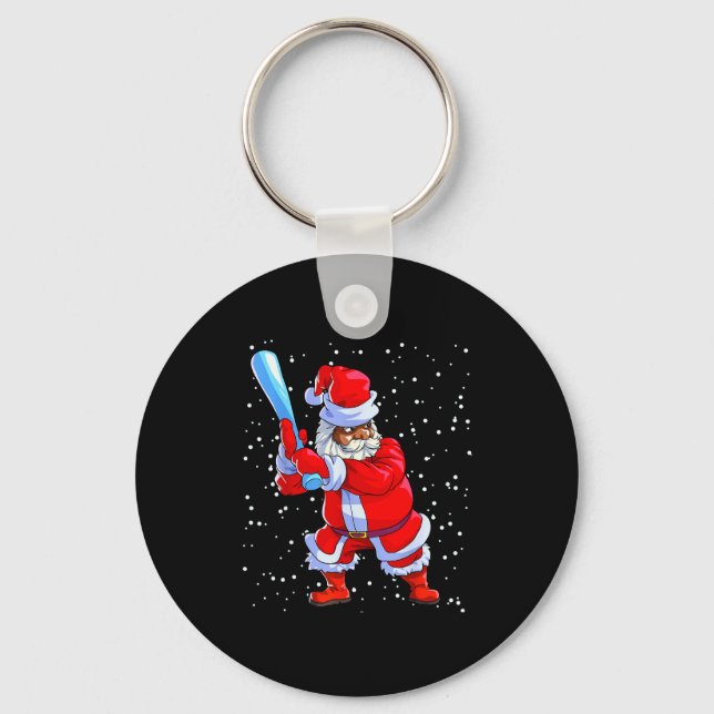 Black African American Santa Claus Baseball Afro C Nyckelring (Framsida)