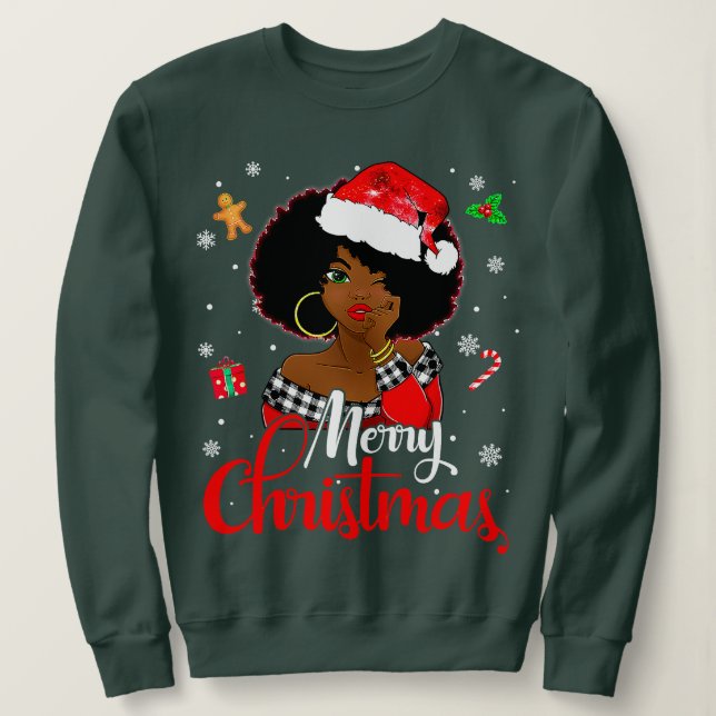 Black African American Santa God jul Melan T Shirt (Design framsida)