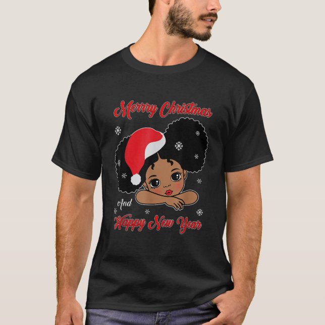 Black African American Santa Melanin Gir T Shirt (Framsida)