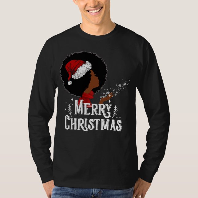 Black African American Women Santa Hat Christmas M T Shirt (Framsida)