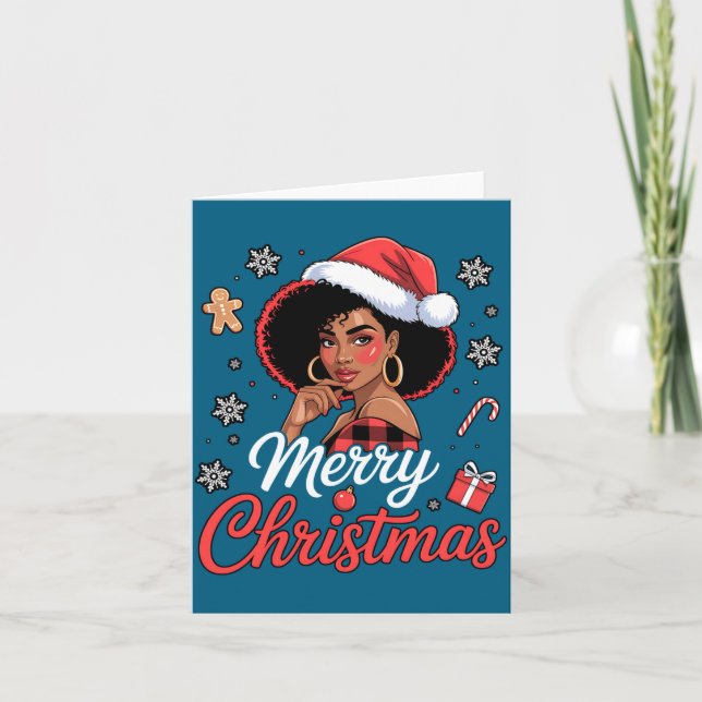 Black African Girl American Merry Christmas Santa  Kort (Framsida)