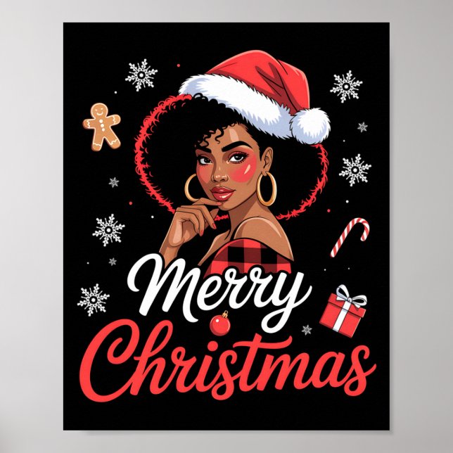 Black African Girl American Merry Christmas Santa  Poster (Framsidan)