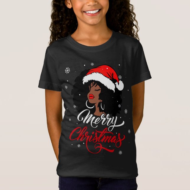 Black African Girl American Santa Melani T Shirt (Framsida)