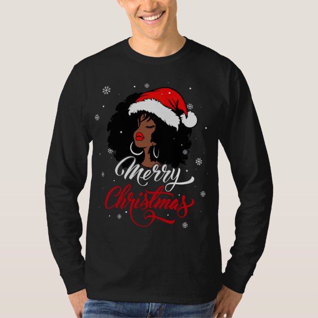 Black African Girl American Santa Melani T Shirt (Framsida)