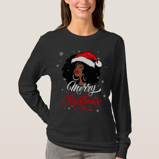 Black African Girl American Santa Melani T Shirt (Framsida)