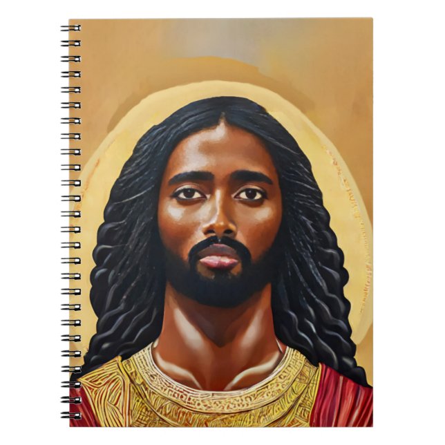 Black African Jesus Religiösa Art Anteckningsbok (Framsidan)