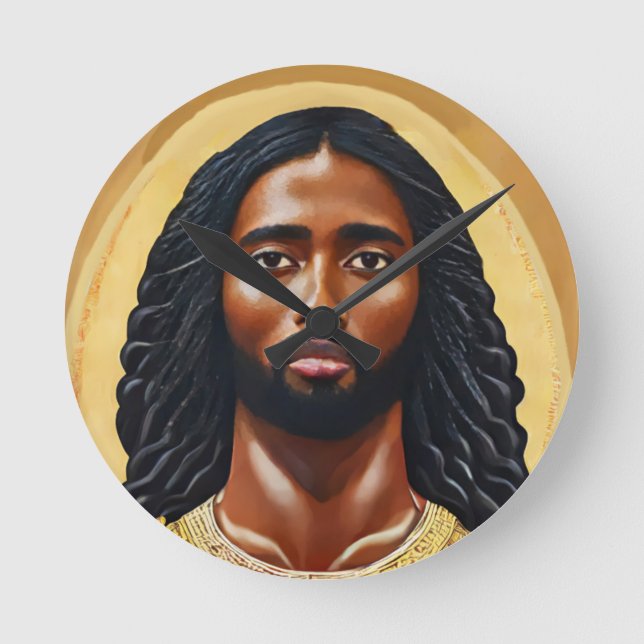 Black African Jesus Religiösa Art Rund Klocka (Framsida)
