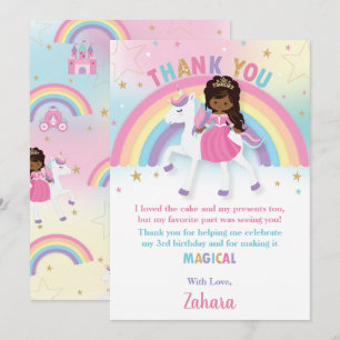 Black African Princess Rainbow Unicorn Birthday Tack Kort
