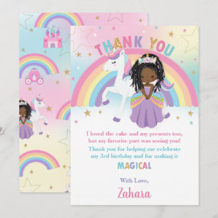 Black African Princess Rainbow Unicorn Birthday Tack Kort