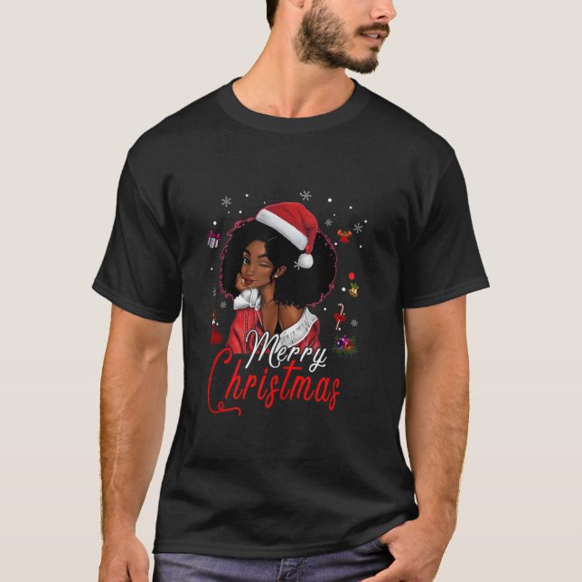 Black African Santa Hat African American Merry Chr T Shirt (Framsida)