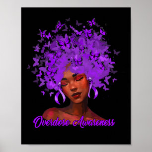 Black African Woman Afro Lila Ribbon Överdosering Poster