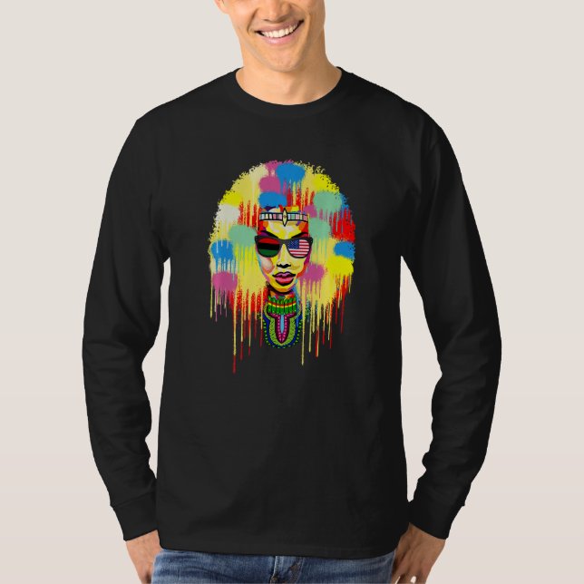 Black Afro Natural Hair Melanin Queen Black Histor T Shirt (Framsida)