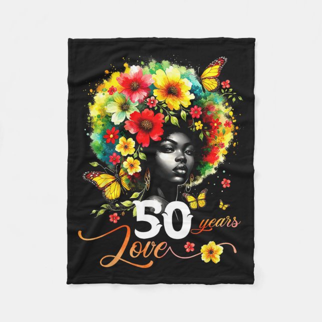 Black Afro Queen 50 Years Love 50th Birthday Butte Fleecefilt (Framsidan)