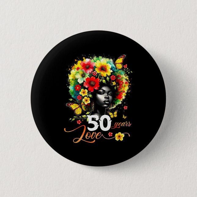 Black Afro Queen 50 Years Love 50th Birthday Butte Knapp (Framsida)