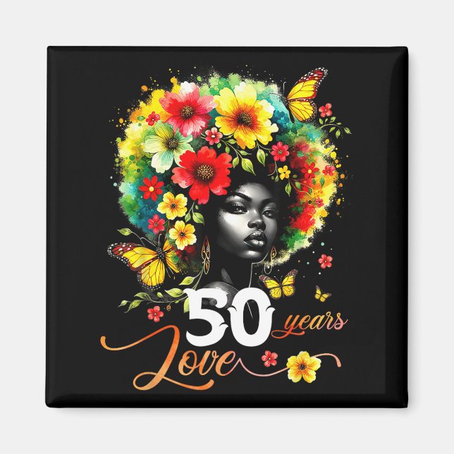 Black Afro Queen 50 Years Love 50th Birthday Butte Magnet (Framsidan)