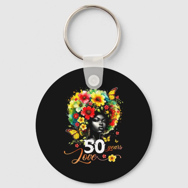 Black Afro Queen 50 Years Love 50th Birthday Butte Nyckelring (Framsida)