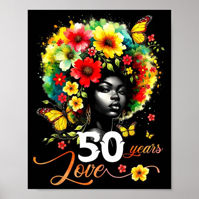 Black Afro Queen 50 Years Love 50th Birthday Butte Poster (Framsidan)
