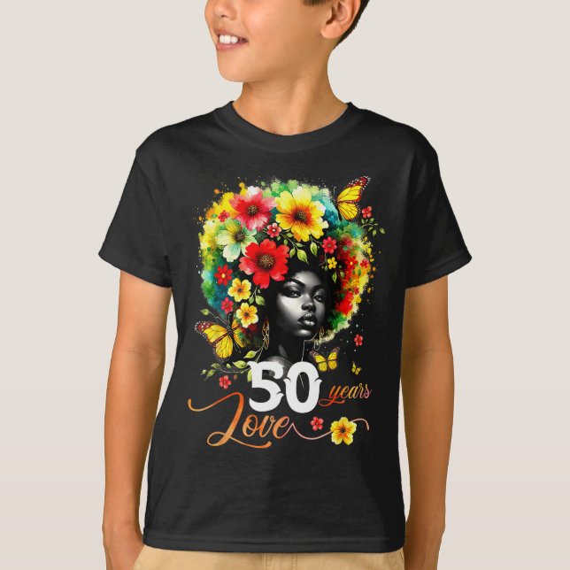 Black Afro Queen 50 Years Love 50th Birthday Butte T Shirt (Framsida)